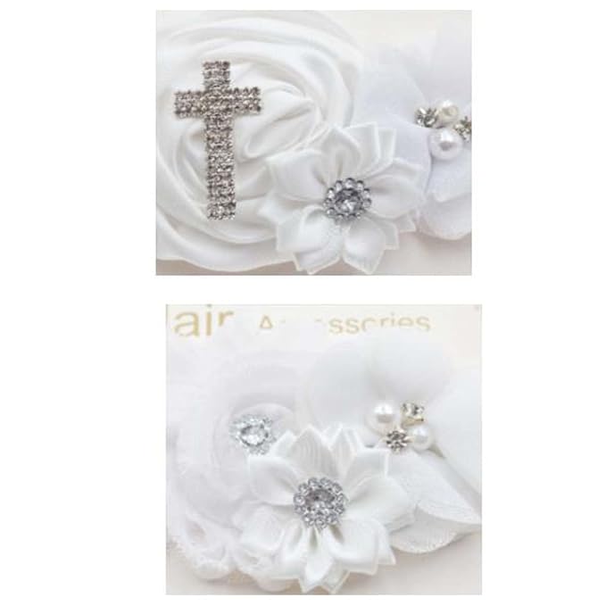 Baby Baptism Headband Lace Bow Headband Christening Headbands with Pearls TSFD30 (Cross Set)