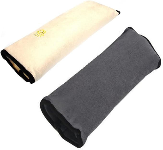 Kids Seatbelt Pillow 2 Packs, Universal Car Seat Belt Pillow Seatbelt Protector Soft Cushion Shoulder Covers Pad Headrest Neck Support Kids for Children and Adult (Beige+Gray)