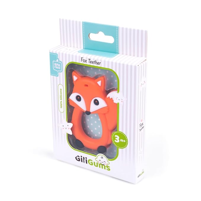 Fox Silicone Baby Teether – Orange | 100% Food Grade Teething Toy | Textured Gum-Soothing Dots & Easy Grip Ring | BPA-Free, Phthalate-Free | Chew from Any Angle | Sensory Toy 3-36 Months