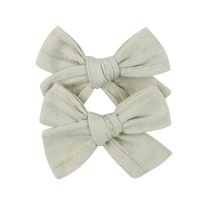 3.2'' Girls Light Green Linen Hair Bows Clips - Alligator Clips Hair Accessories for Little Girls, Toddlers, Kids, and Teens