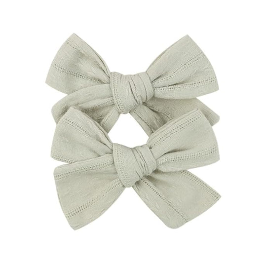 3.2'' Girls Light Green Linen Hair Bows Clips - Alligator Clips Hair Accessories for Little Girls, Toddlers, Kids, and Teens