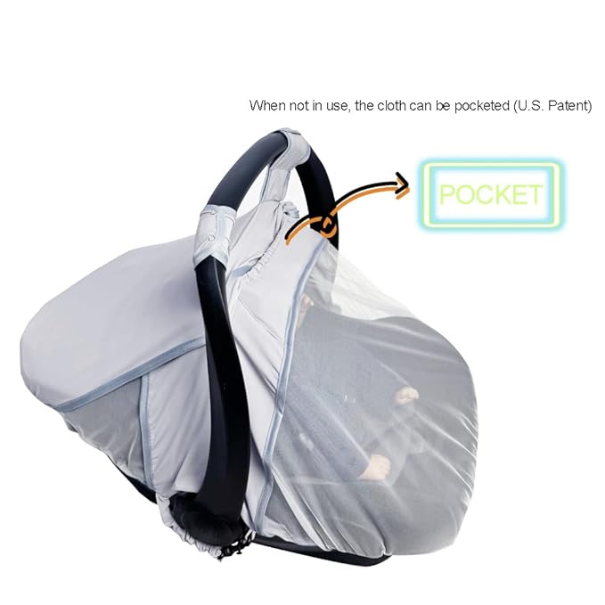 RHYDEER Baby car seat Cover with Mosquito net, 2 in 1 Infant carseat Sun Shade Cover and carseat Mosquito net, Grey