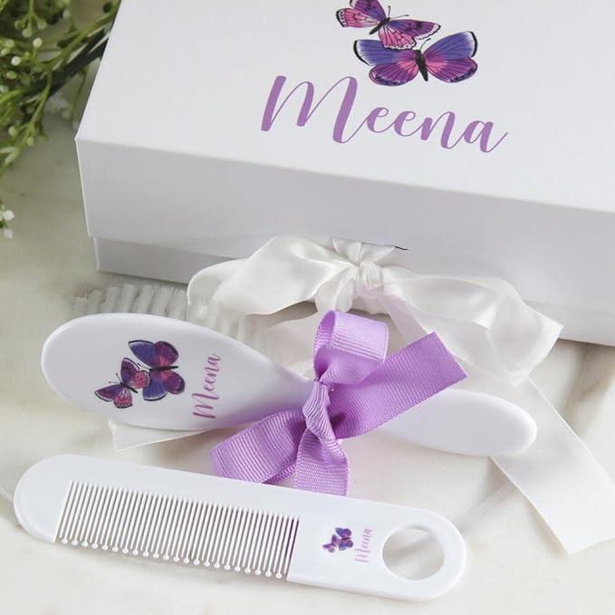 Personalized Baby Purple Butterfly Gift - Baby Brush & Comb Set - Toddler Girl Gifts Set - ECO Friendly Inks