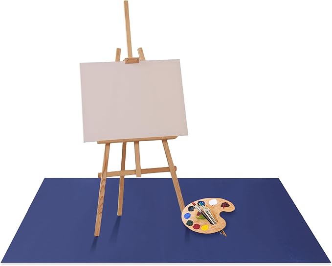 Drydiet 55x70 Inch Extra Large Craft & Painting Floor Mat - Waterproof Non-Slip PVC Art Rug, Floor Protector for Easel Painting Pottery Messy Projects, Washable Roll-up Spill Mat(Blue, Plain)