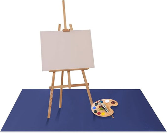 Drydiet 55x70 Inch Extra Large Craft & Painting Floor Mat - Waterproof Non-Slip PVC Art Rug, Floor Protector for Easel Painting Pottery Messy Projects, Washable Roll-up Spill Mat(Blue, Plain)