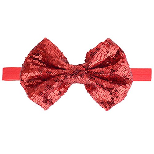 Baby Christmas Sequins Headband Bow Red Green Glitter Sequins Bow Christmas Hair Band Bow BHC03 (Red Set)