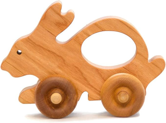 Wooden Easter Bunny Toy – Easter Basket Gift for Toddlers & Kids, Handmade Wooden Bunny Push Toy, Natural Wood Spring Animal Toy