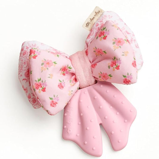 Itzy Ritzy Crinkle Teether Toy – Bow Teething Toy Includes Silicone, Velour & Crinkle Material – Features Multiple Textures for Teething Relief – Designed for Ages 3 Months and Up (Bows)