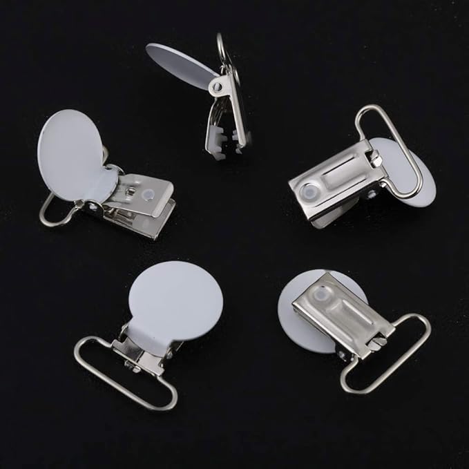 25mm Round Pacifier Clips, Suspender Snaps, DIY Clothes Accessories, for Making Pacifier Holders Bib Clips(White)