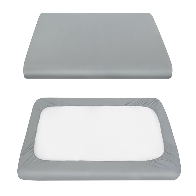 Pack and Play Sheets Fitted, Compatible with 4moms Breeze Plus Playard & Breeze GO Playard, Cotton Pack and Play Sheets Cover, Gray, 40"×28", 2 Pack