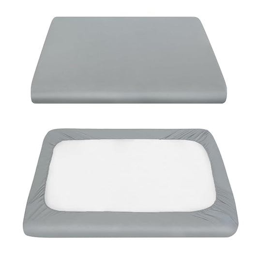 Pack and Play Sheets Fitted, Compatible with 4moms Breeze Plus Playard & Breeze GO Playard, Cotton Pack and Play Sheets Cover, Gray, 40"×28", 2 Pack