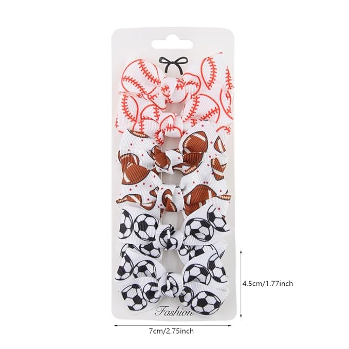 6Pcs Football Hair Bow Clip Baby Girls Sport Soccer Bow Hair Clip Infant Toddler Bowknot Hair Bow, Soccer Gifts for Girls Soccer Team ZFJ47 (Football Set)