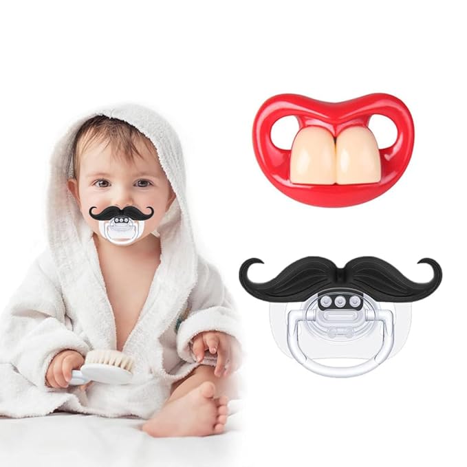 Funny Baby Pacifiers 0-18 Months - Mustache &Teeth Designs, Adorable Novelty Pacifiers for Baby Boys & Girls，BPA-Free