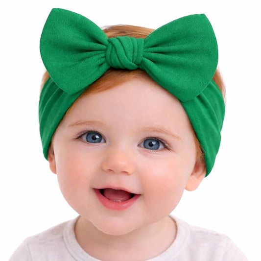 Baby Girl Headbands 0–6 Months – Newborn Infant Soft Cotton Handmade Bow Headband, Stretchy No Mark Baby Hair Accessories (Spring Green, 0-6 Month)