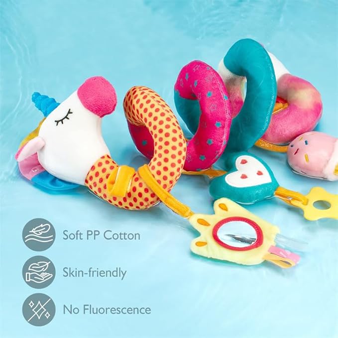 Spiral Car Seat & Stroller Activity Toys-Baby Sensory Toys for Babies 0-12 Months Boys Girls - Hanging Toys Carseat Crib Stroller, withbRattle, Mirror, Crinkle, Squeaky Baby Gifts 02