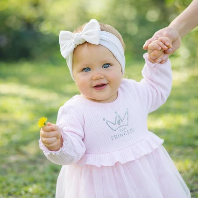 Baby Girl Headbands 0–6 Months – Newborn Infant Soft Cotton Handmade Bow Headband, Stretchy No Mark Baby Hair Accessories (Soft White, 0-6 Month)