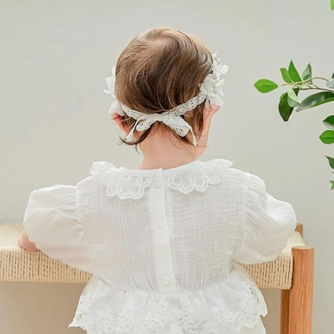 Lace Big Bow Baby Girls Headband Floral Hair Band Toddlers Newborn Infants Christening Baptism Party Hair Accessories for 0-36 Months Elastics Hairband (Style 5)