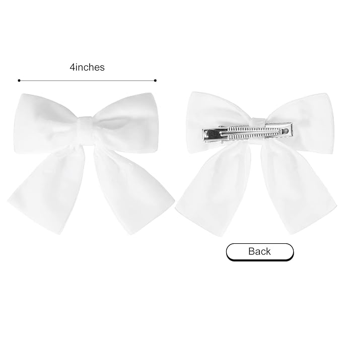 2PCS Velvet Hair Bows White Hair Ribbon Clips 4" Big Fall Alligator Clips Hair Accessories for Women Girls Toddlers Kids Baby