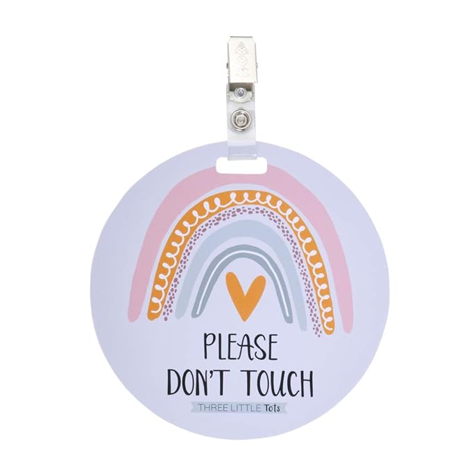 (Three Little Tots) No Touching Baby Car Seat and Stroller Two Pack- Baby Safety No Touching Car Seat Sign, Stroller Sign, Newborn Car Seat Tag- CPSIA Safety Tested (Eucalyptus/Rainbow)