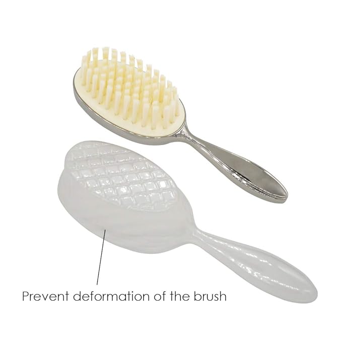 Silver Plated Keepsake Cute Bear Baby Hair Brush for Toddler Girl or Boy with Curly and Thick Hair, for Wet or Dry Newborn Infant Hair, Soft Bristle That Won't Shed, Gift Box Package for Gift Giving