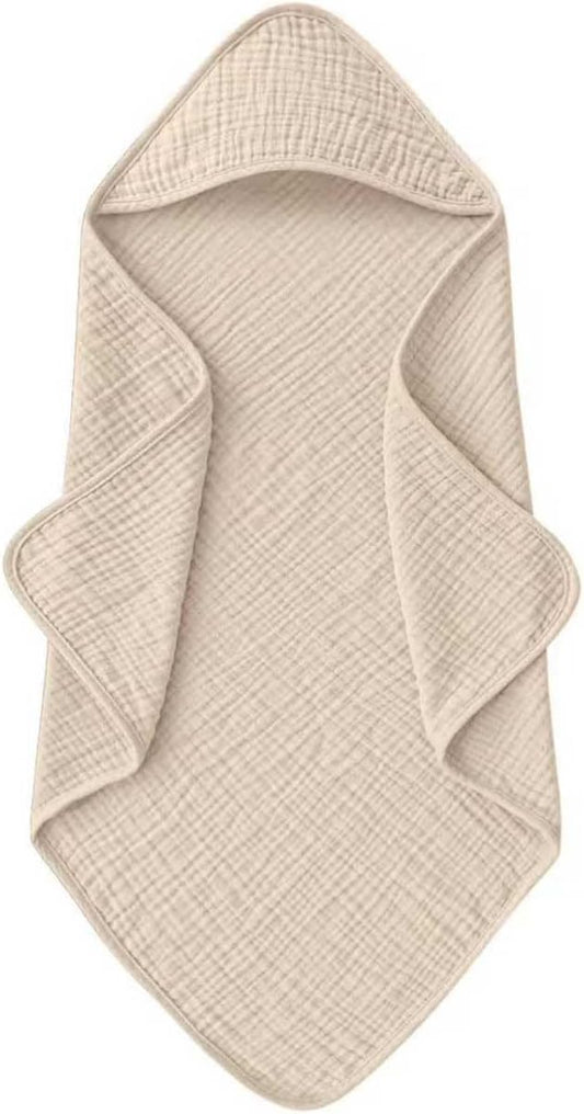 Cinaci 1pc Soft & Absorbent 100% Muslin Cotton Baby Hooded Bath Towel for Baby Girls Boys Newborns Infants Toddlers Kids (Khaki)