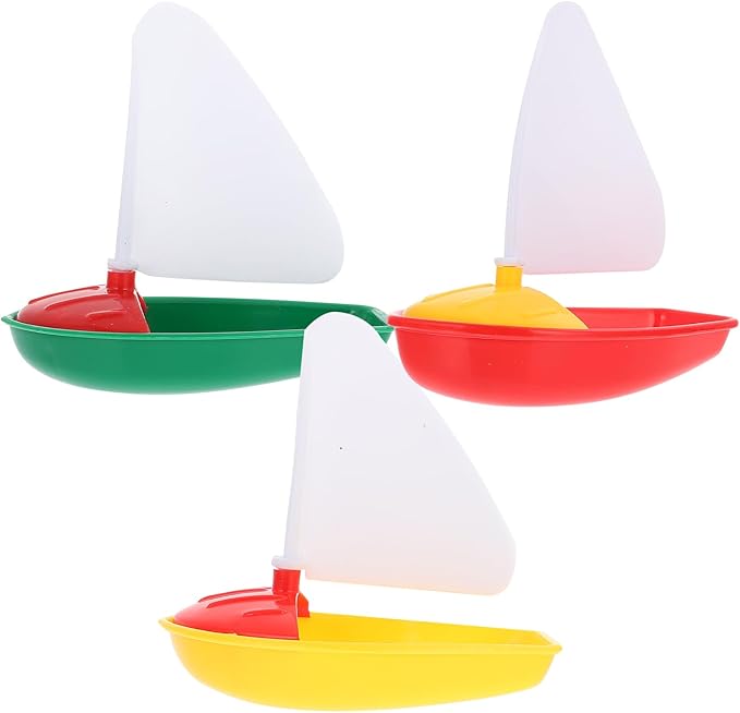 Toyvian DIY Bath Toy Boat & Sailboat 3PCS for Kids Toddler Mold-Free, Small Plastic Boats for Bathtub, Floating Pool Water Toys,Swim Play for Beach Lake Summer, with Educational DIY Sail Design