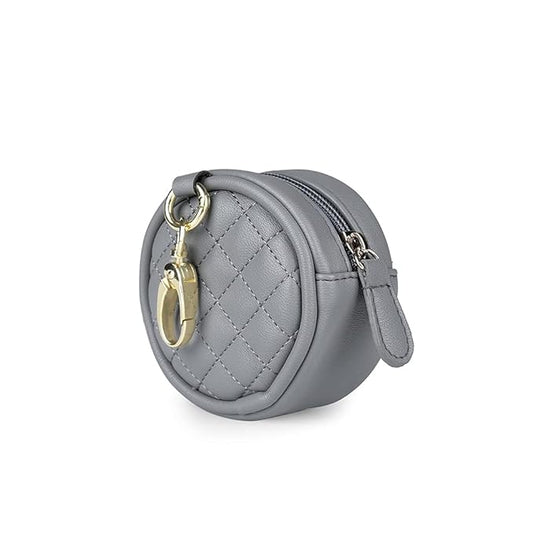 MOMIGO Pacifier Case Bag - Leather Pacifier Holder with Clip for Diaper Bag Stroller Purse Charm, Holds 2 Pacifiers Outdoor Travel (Grey)
