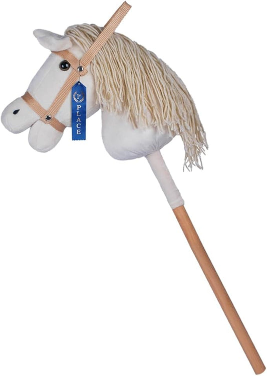 ROCK MY BABY Hobby Horse Plush Stuffed Stick Horse with Award Ribbon for Boys and Girls 3+ Fun Toys for Pretend Play (Cream) CPC Certified