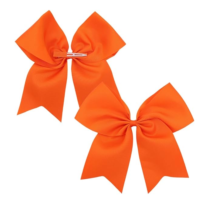 Pack of 2 Orange Jumbo Cheer Bow Hair Clips for School Girls Cheerleader Bows 8'' Dancing Softball Basketball Cheerleading Team Hair Accessories