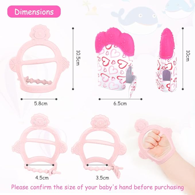 Vicloon Silicone Teething Mitt, 2Pcs Baby Teething Mitten with Adjustable Strap, Crinkle Sound and Textured, Self Soothing Baby Chew Toys for 0-6 Month Infant