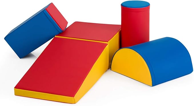 Costzon Crawl and Climb Play Set, Colorful 5 Piece Lightweight Foam Shape for Climbing, Crawling & Sliding, Safe Soft Block for Preschoolers, Baby, Kids (Ruby Red)