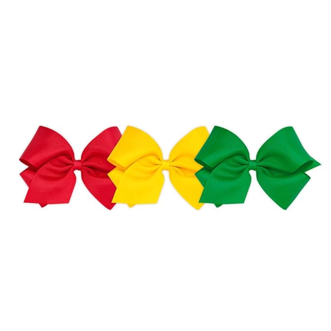 Wee Ones Girls' 3 pc Set Solid Grosgrain Variety Pack on a WeeStay No-Slip Hair Clip, King, Red, Yellow, and Green