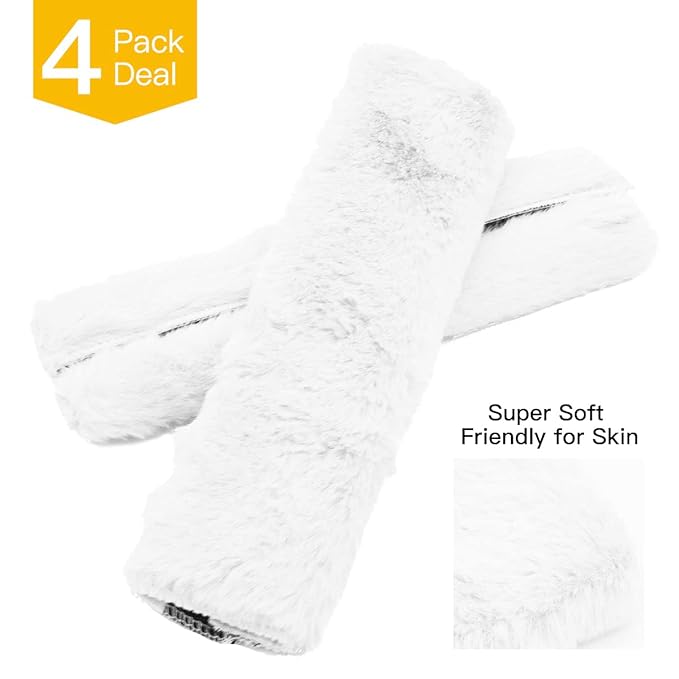 4Pack Seatbelt Covers for Kids,Seat Belt Cushion Cover,Infant Baby Car Seat Neck Shoulder Strap Pads,Soft Newborn Carseat Stroller Straps Covers Accessories(White)
