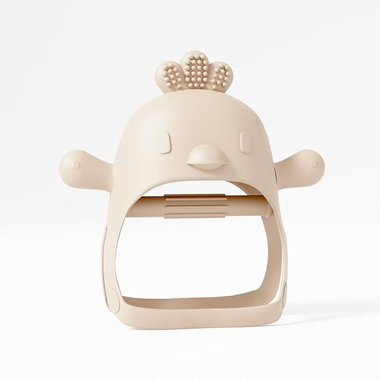 Beige Pacifier Teether Toy Never Drop Baby Teether Wrist Wearable Baby Teething Beige Baby Toys - Little Chick Newborn Toys by Muqee Peeko in Baby Safe Silicone Baby teether