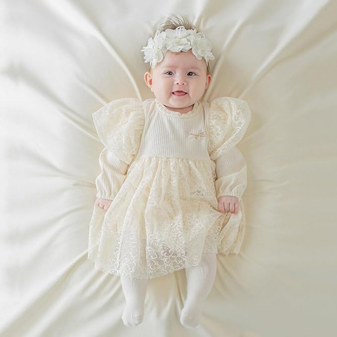 Lace Big Bow Baby Girls Headband Floral Hair Band Toddlers Newborn Infants Christening Baptism Party Hair Accessories for 0-36 Months Elastics Hairband (Style 1)