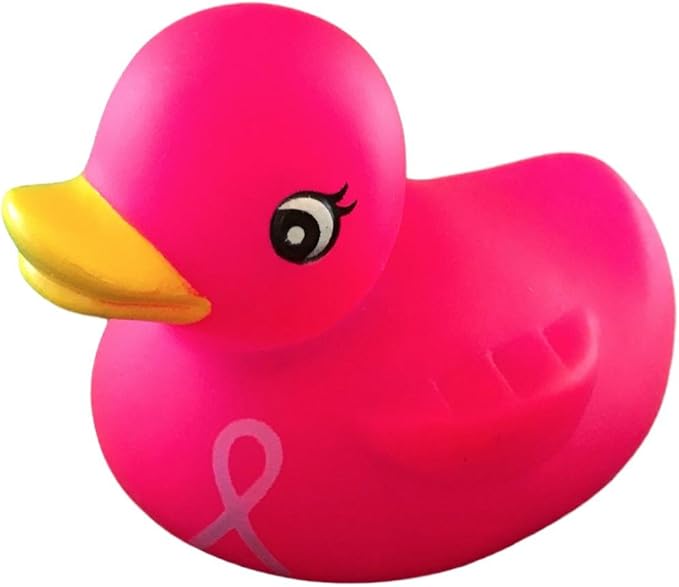 3" Rubber Duck [Sealed Hole, Floats Upright] - Baby Safe Bathtub Bathing Toy - Pink Ribbon Rubber Duck