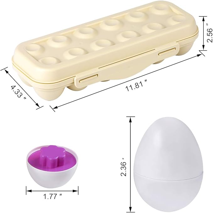 Hhyn Matching Eggs Set with Beige Eggs Holder, Upgraded Toddler Egg Toys Learning Shapes and Colors Educational Puzzle Sorting Games Improve Motor Skills for Kids Easter Gift, 12 Eggs
