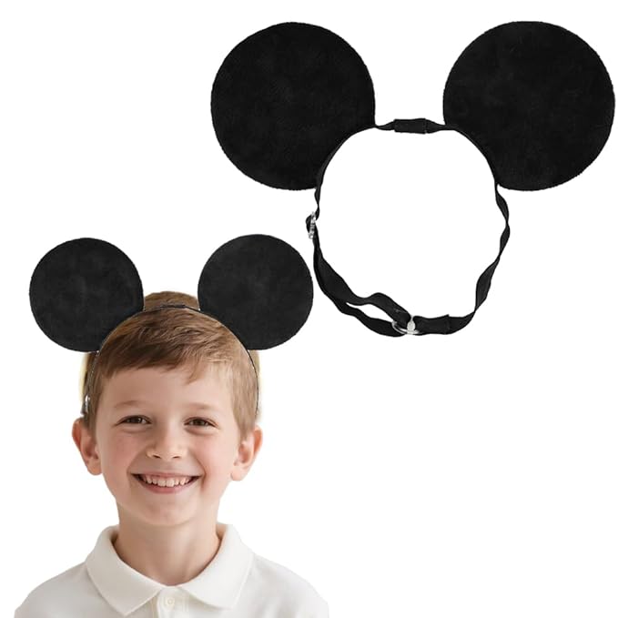 Adjustable Mouse Ears Headband, Velvet Ears Elastic Hairband for Unisex Kids Baby Boys Girls Party Festival Supplies