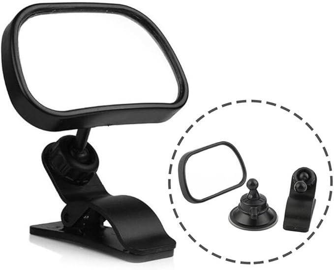 Car Interior Accessories, Universal Adjustable Car Rear Seat View Mirror Child Safety with Clip Sucker Car Decoration Gift, Black