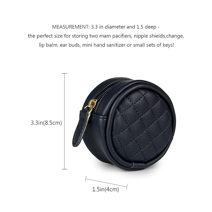 MOMIGO Pacifier Case Bag - Leather Pacifier Holder with Clip for Diaper Bag Stroller Purse Charm, Holds 2 Pacifiers Outdoor Travel (Dark Blue)