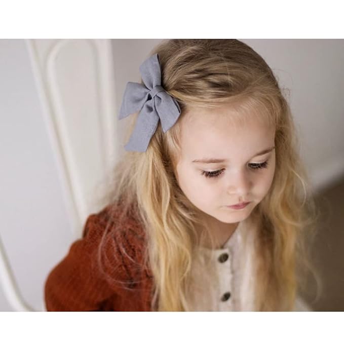 12 PCS Linen Bow Hair Clips for Baby Girls Hair Bows Alligator Clips Accessories Infants Toddler Kids Hairgrips (Linen 3.2'' Sailor Bow)