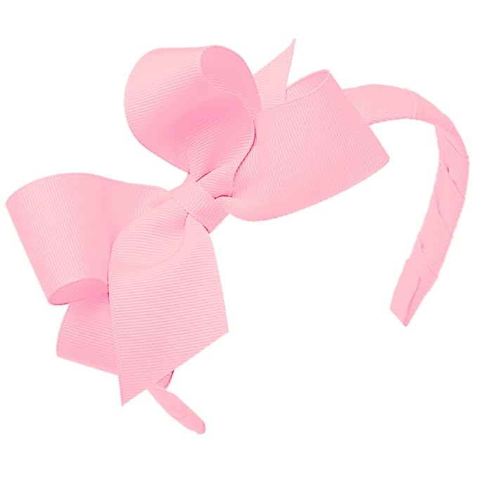 Wee Ones Girls' Classic Grosgrain Hair Bow on a Wrapped Headband, Stylish For All Hair Types, Medium Bow, Light Pink