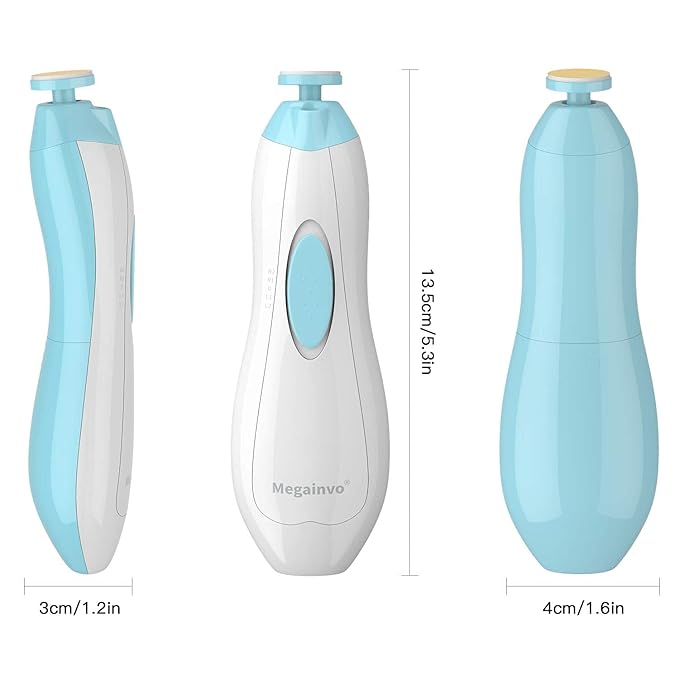 Baby Nail Clippers Electric Baby Nail Trimmer with LED Light Whisper Safe Nail File for Newborn Toddler Kids Toes Fingernails Care Kit with 10 Grinding Heads Battery Operated (Not Included) - Blue
