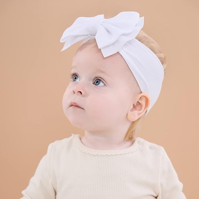 Cinaci 12 Pack Super Stretchy Nylon Headbands with Big Bow Hair Accessories Wide Headwraps for Baby Girls Infants Toddlers Kids