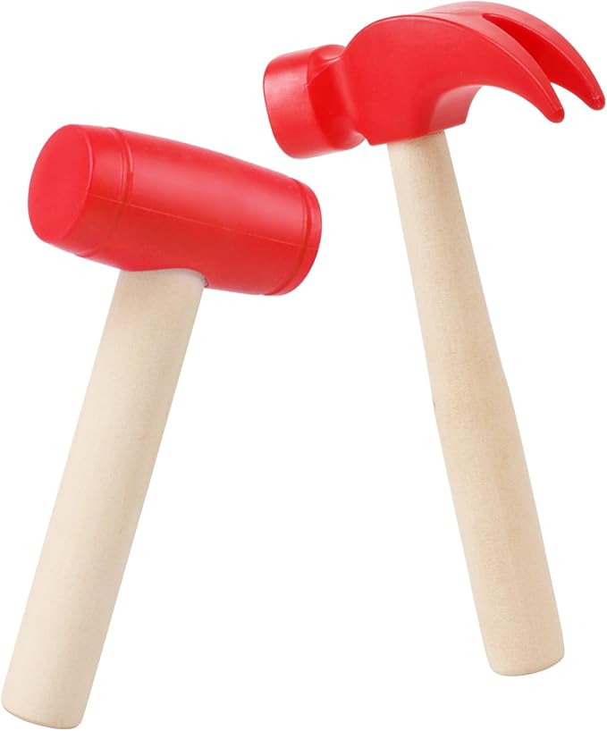 2pcs Toy Hammer Simulation Wooden Hammers Small Plastic Toddler Claw Hammer Portable Kids Maintenance Tools Toys Pretend Fake Mallet Hammers for Boys Girls