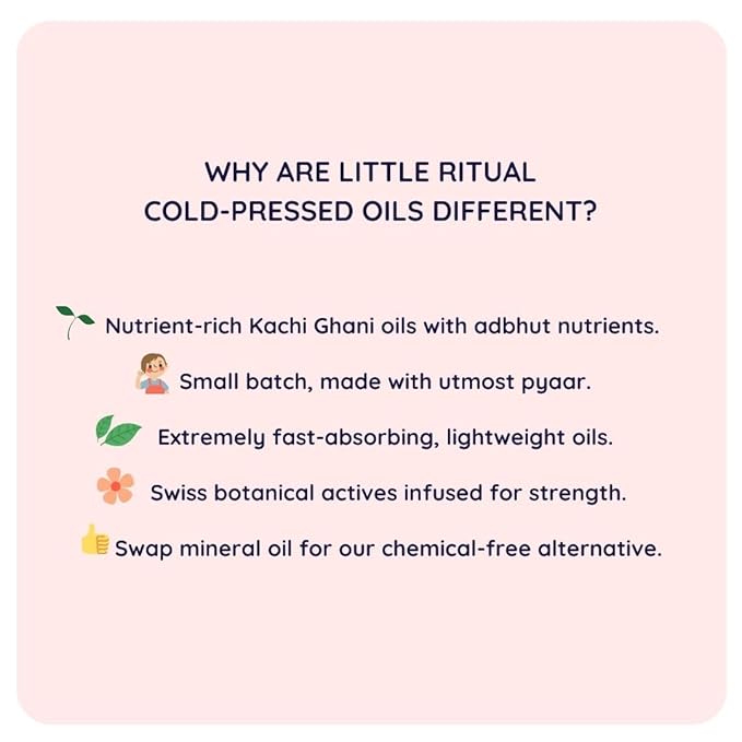 Little Rituals SWEET ALMOND (BADAM OIL) Baby Massage Oil and Hair oil, Cold Pressed and Certified ORGANIC with SWISS Plant Actives. Dermatologist Tested by Pediatrics, Mild & Gentle & Safe (200 ML)