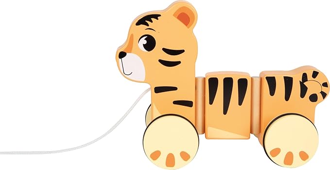 small Foot 12733 Tiger "Safari", Flexible Pull Tiger Made of FSC 100% Certified Wood, Motor Skills Toy for Children from 12 Months, Orange