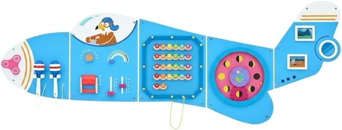 Monläurd® Wooden Airplane Activity Wall Panel for Kids, Wall Toys for Toddlers 1-3, Playroom Toys, Daycare Furniture, Montessori Busy Board