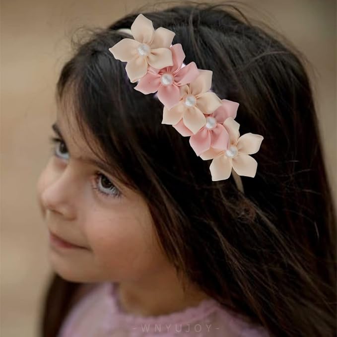 Baby Girl Flower Headbands Set, 3pcs Elastic Nylon Floral Hair Band, Bows Wrap for Infant Newborn Toddler