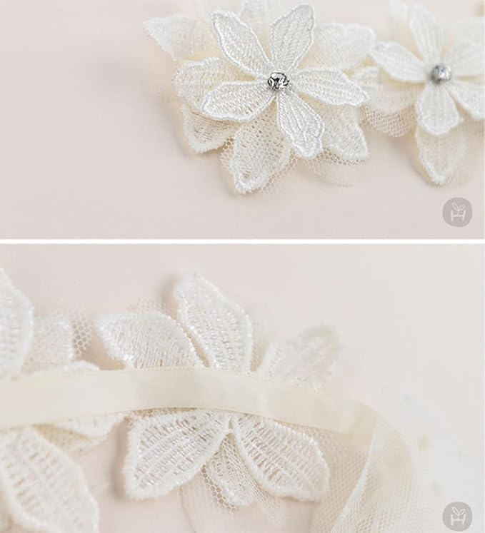 Baby Girl Headband White Lace Hairband Elastics Flower Head Wrap Hair Accessories Gift for Newborn Infant Toddlers Kids Baptism Shower Gift Birthday Wedding Party (Style 1)